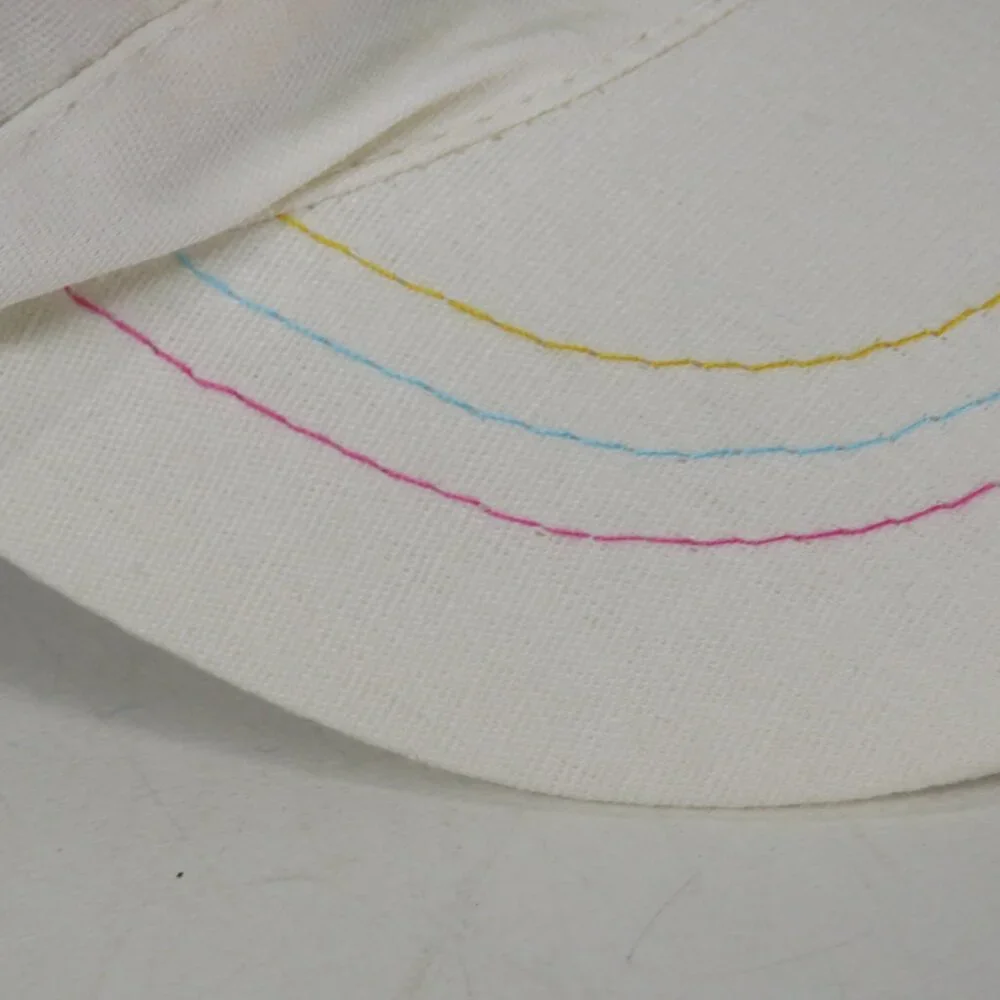 Child's White Cotton Ball Cap Hat w Floral Decal Elastic Back 19